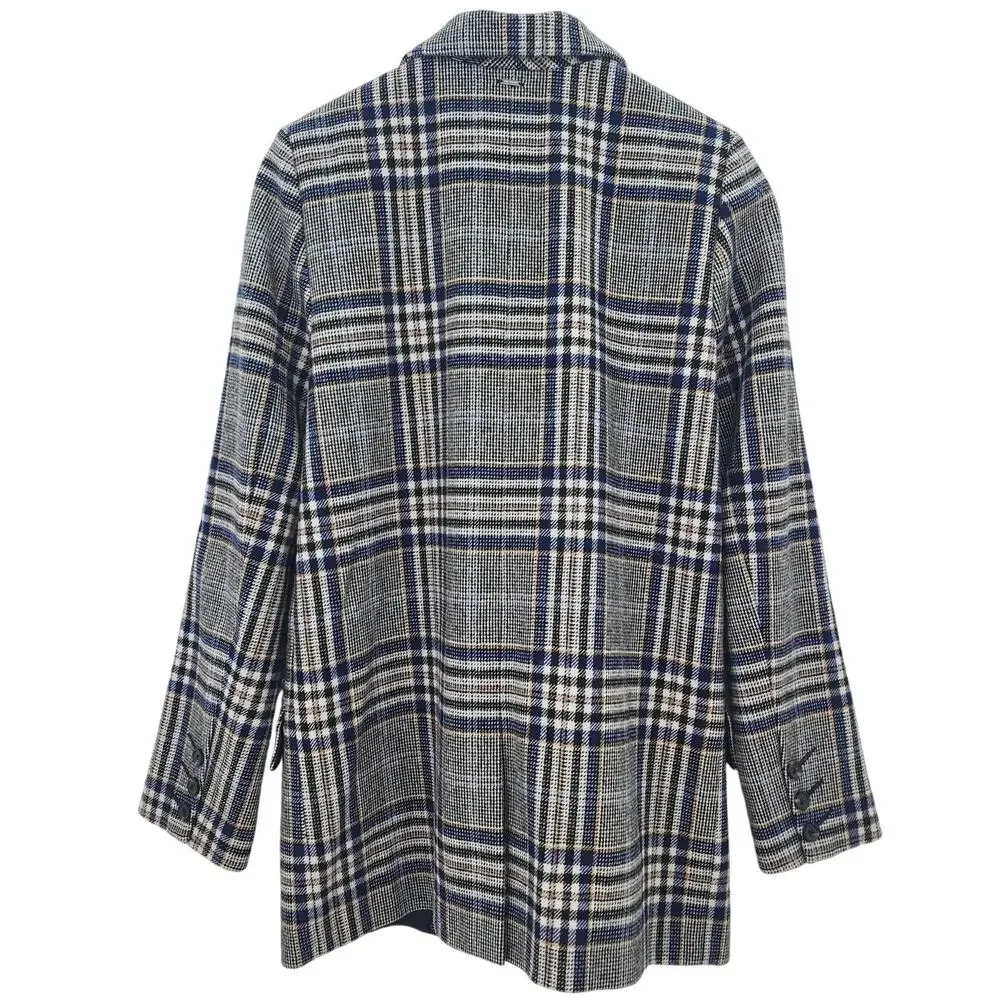 Ikks‎ Women's Plaid Double-Breasted Blazer Wool Size XS Oversized